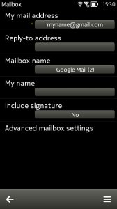 Screenshot,  Email set-up Symbian